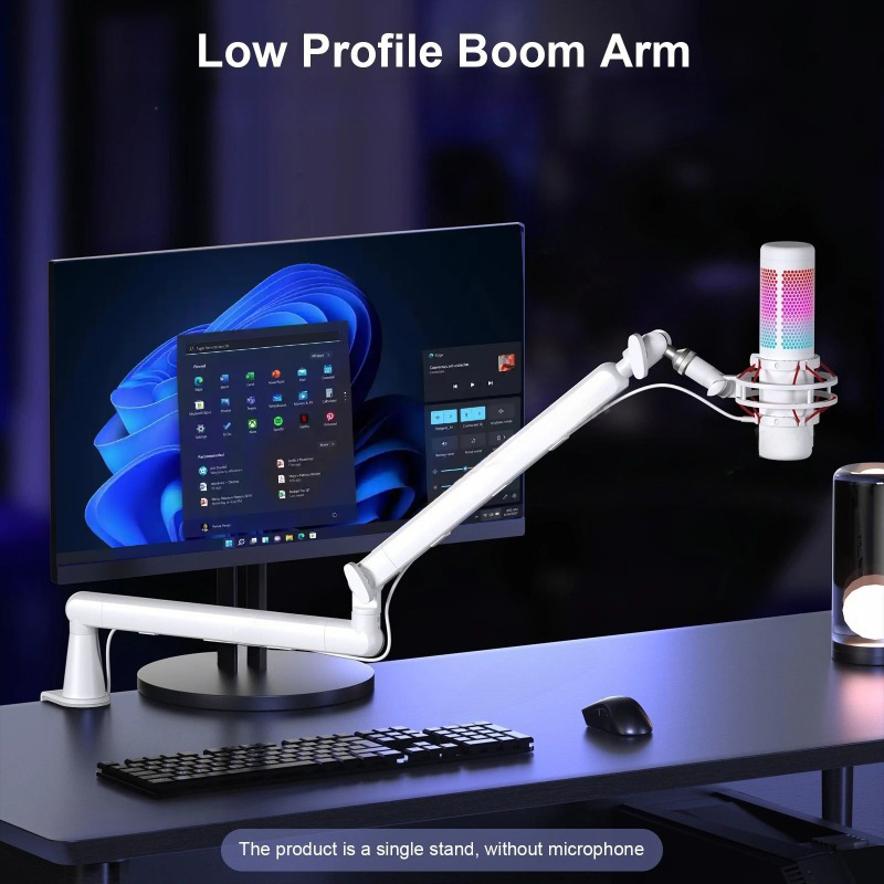 Desk Setup Blue - Microphone Boom Arm, Cable Management Low
