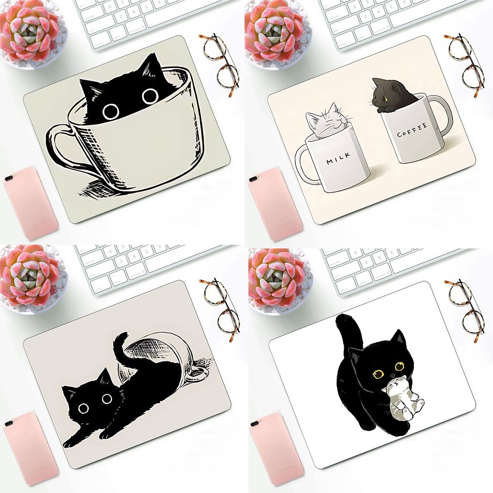 Desk Setup Blue - Cute Coffees Cats Gaming Mouse Pad