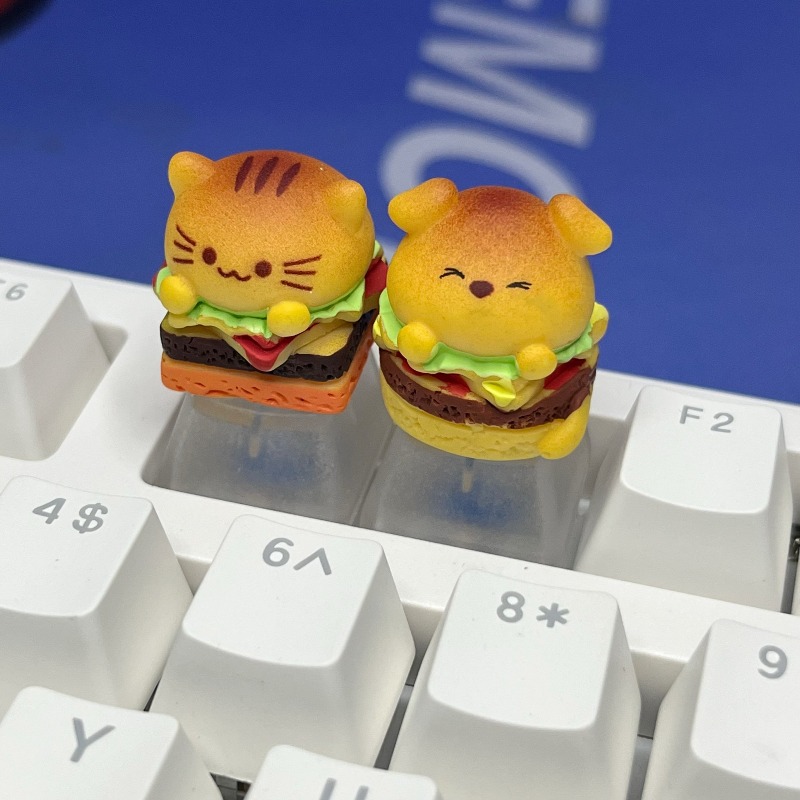 Desk Setup Tv - Cartoon Burger Cat Puppy Keycap for