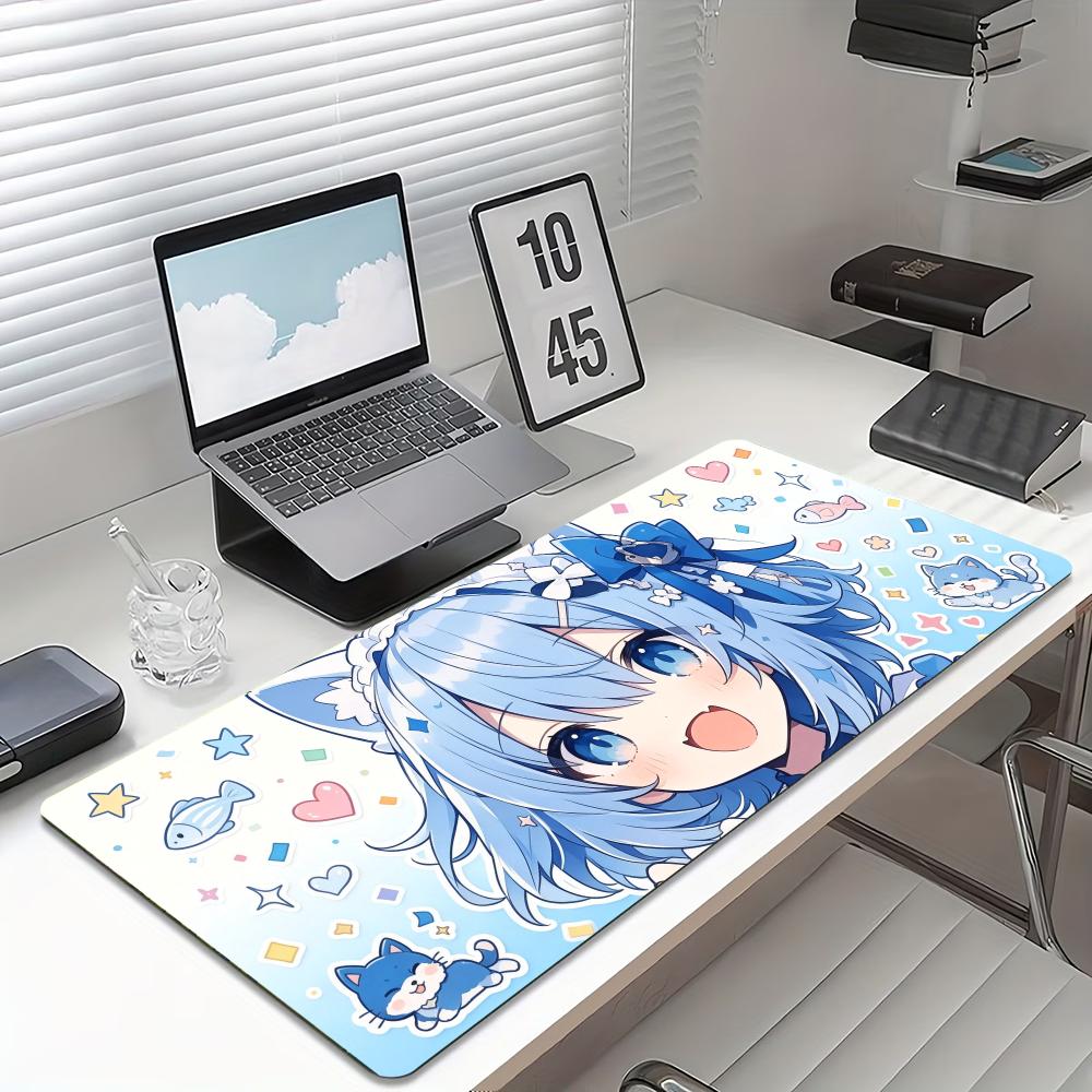 Desk Setup Blue - Kawaii Neko Anime Girl Large Extended