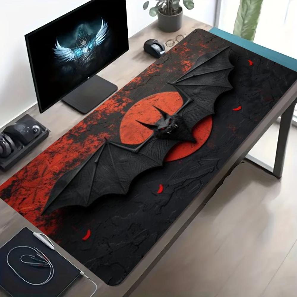 Dark Red Bat Pattern Large Gam - Desk Setup Red 评论和价格