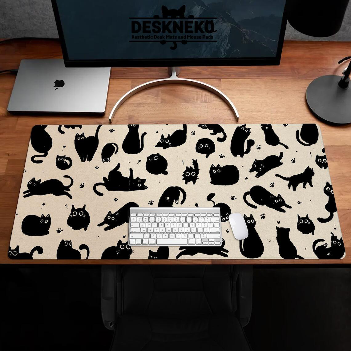 Cute Black Cat Desk Mat On Bei - Desk Setup Blue 评论和价格