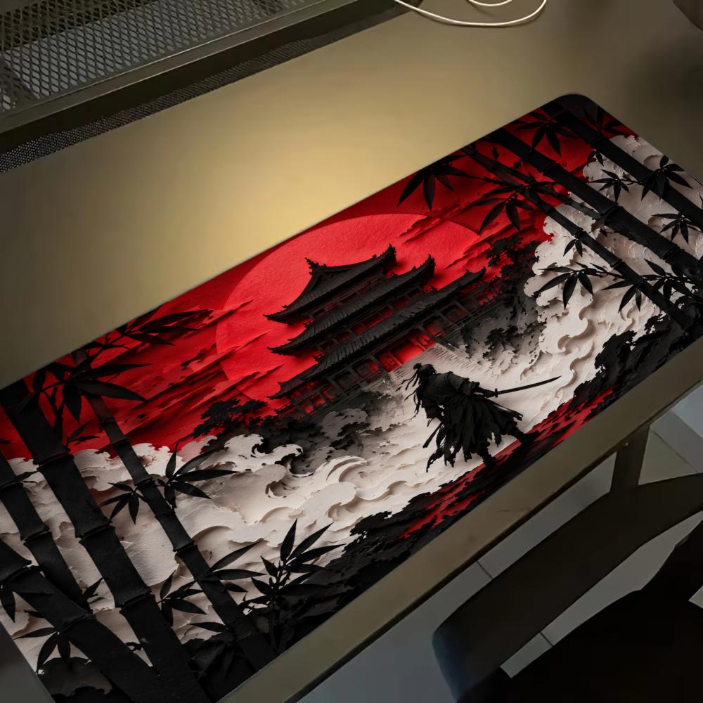 Samurai Red Moon Mouse Pads Pc - Desk Setup Red 评论和价格