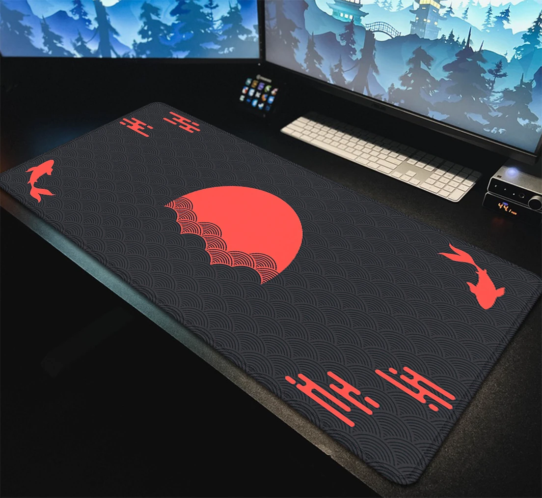 Japanese Desk Mat Black & Red  - Desk Setup Red 评论和价格