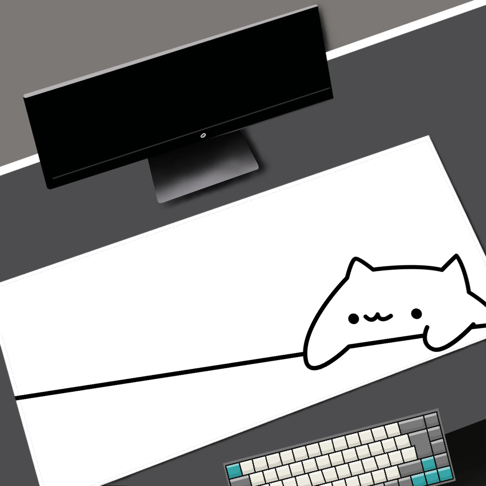 White Deskmat Black Cat Kawaii - Desk Setup Blue 评论和价格