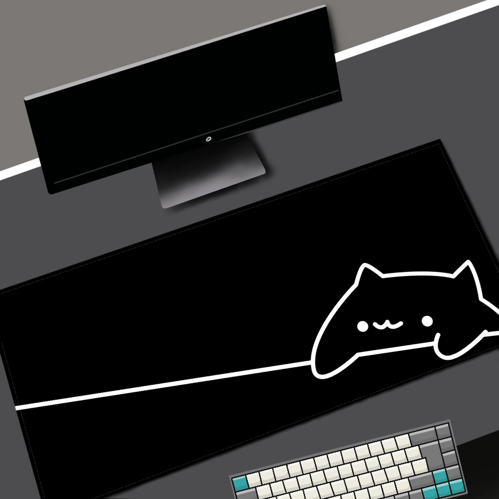 White Deskmat Black Cat Kawaii - Desk Setup Blue 评论和价格